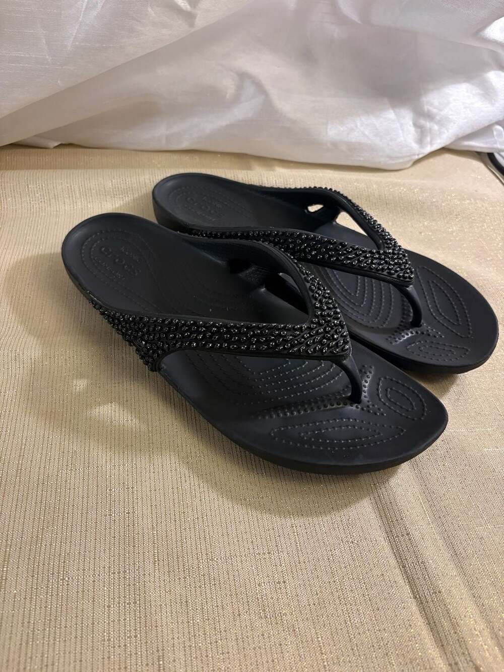 Crocs Kadee II Embellished Black Studded Thong Sandals Flip Flops